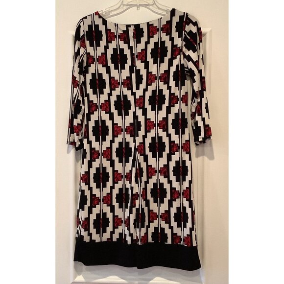 Liz Claiborne Dress Size XS Multicolored Black White Red Sheath 3/4 Sleeves - Picture 4 of 9